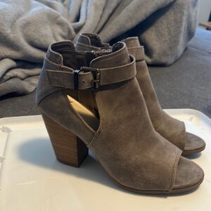 Light brown fergalicious ankle open toe boots. Size 8.5 women.